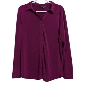 ADRIANNA PAPELL WOMEN'S PURPLE BUTTON-DOWN LONG SLEEVE BLOUSE SIZE XL
